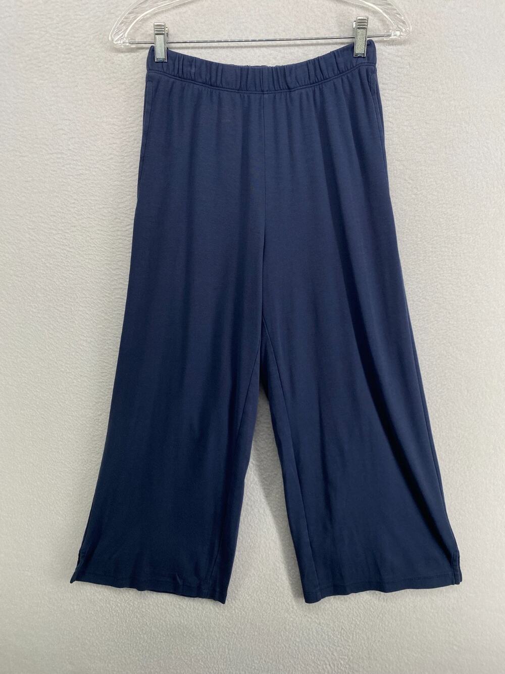 EILEEN FISHER Pants 2XS Stretch Organic Cotton Jersey Wide Crop Pull On Blue